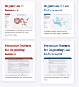 Four small graphics. Top two graphics are labeled "Regulation of Insurance" and "Regulation of Law Enforcement." Bottom graphics are labeled "Protective Features for Regulating Insurers" and "Protective Features for Regulating Law Enforcement."