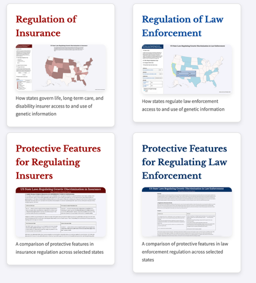 Four small graphics. Top two graphics are labeled "Regulation of Insurance" and "Regulation of Law Enforcement." Bottom graphics are labeled "Protective Features for Regulating Insurers" and "Protective Features for Regulating Law Enforcement."